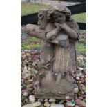 Antique sandstone crucifix with woman, H 79 cm.