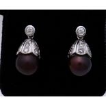 White gold earrings pearl and diamond