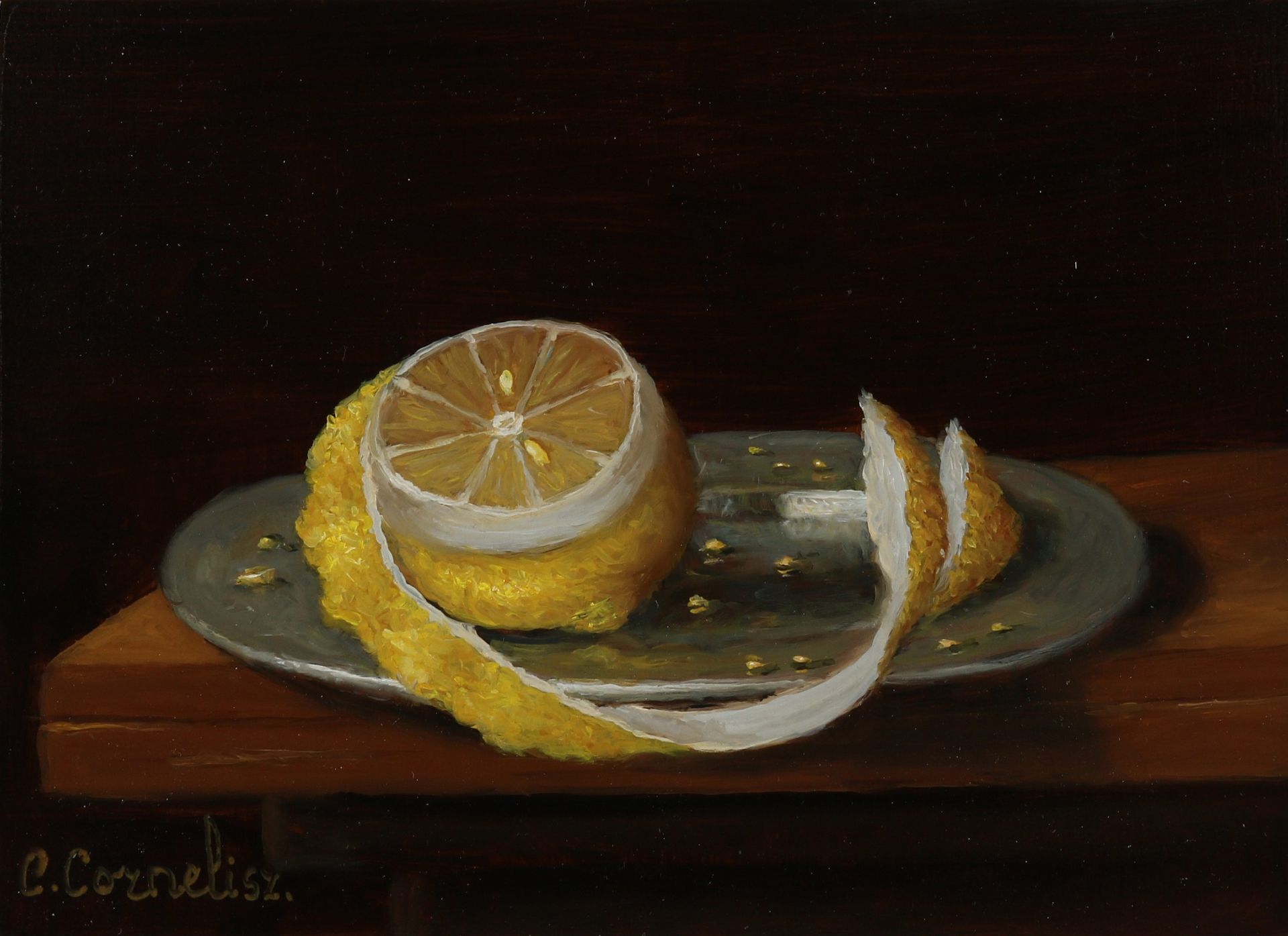 C. Cornelisz, Still life with lemon and pewter plate