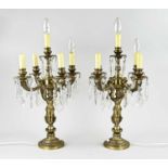 Two bronze table lamps, H 61 cm.