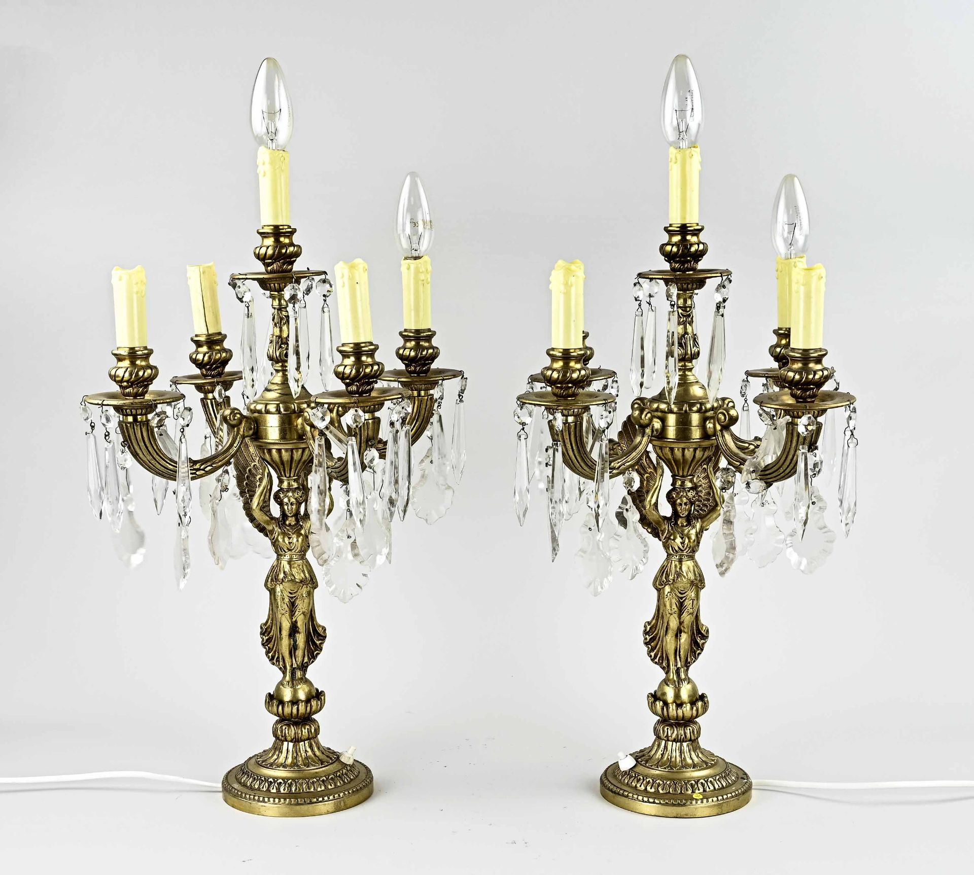 Two bronze table lamps, H 61 cm.
