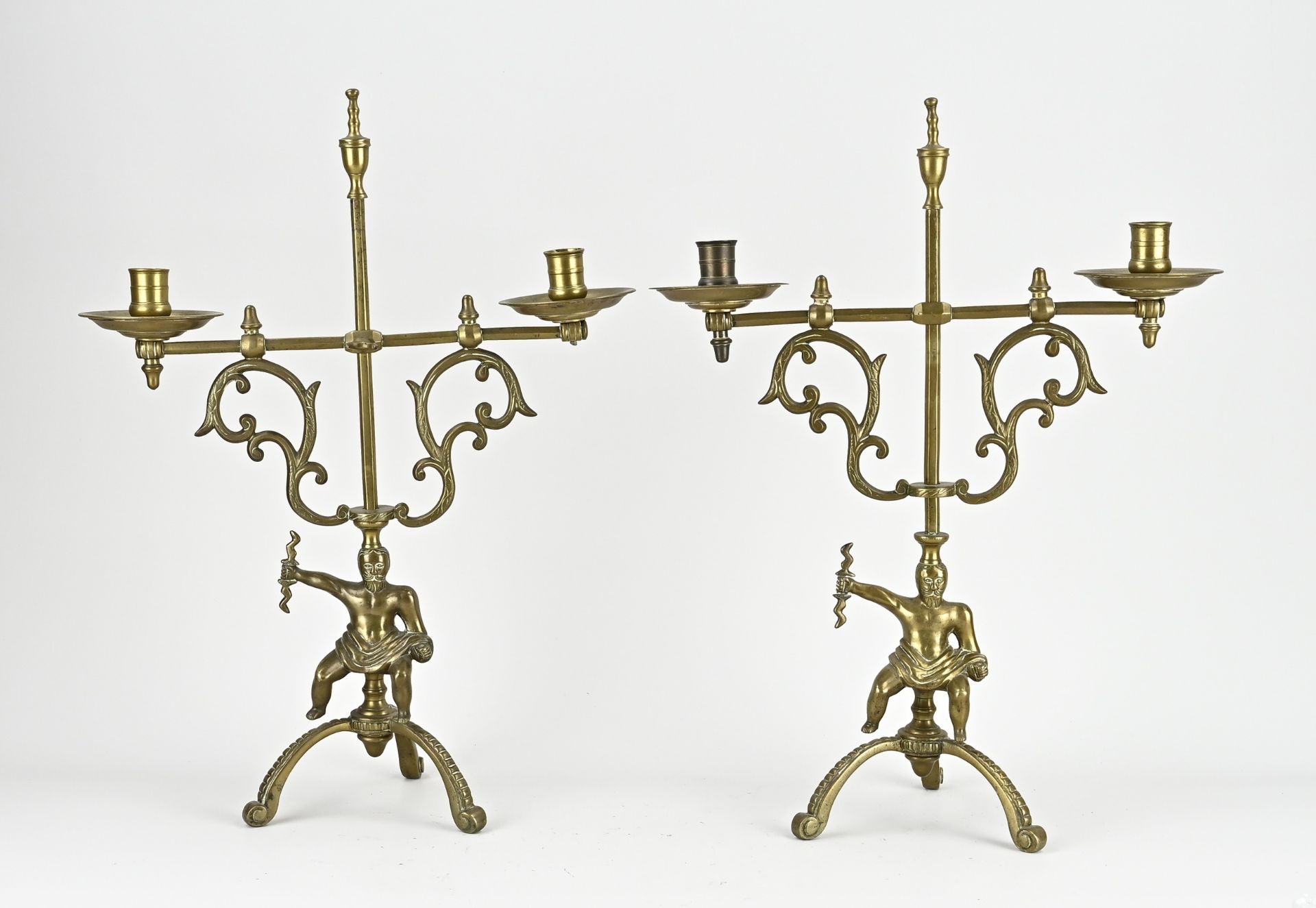 Two bronze candlesticks, H 50 cm.