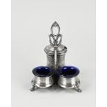 Silver spice set with blue glass