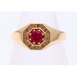 Gold men's ring with ruby and diamond