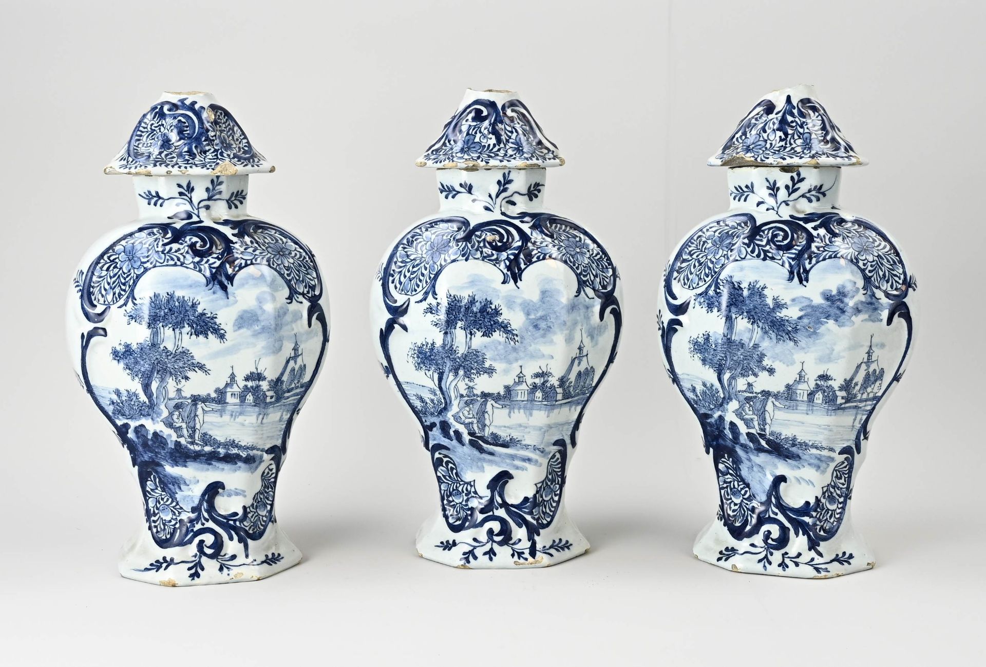 Three 18th century Delft vases