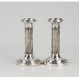 2 Silver column candlesticks