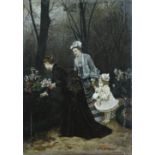 d'Apres Firmin Girard , Two ladies and girl pick flowers in garden