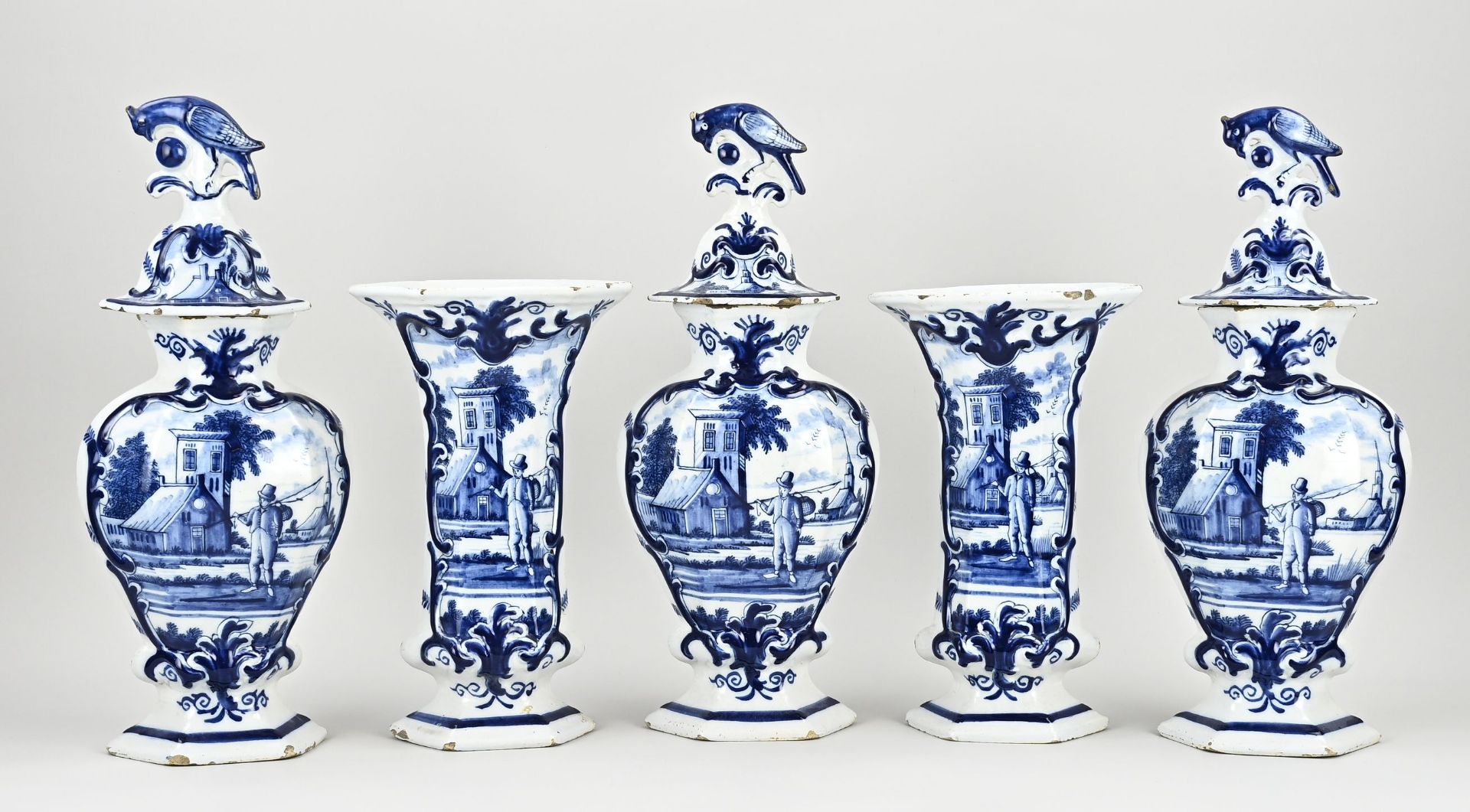 18th century Delft cabinet set