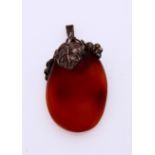 Silver pendant amber