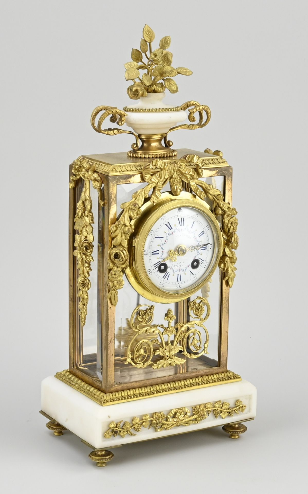 French glass mantel clock, 1860