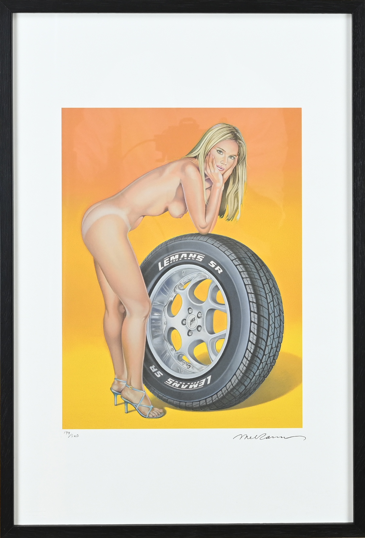 Mel Ramos , Tire advertising Le Mans with pin up girl