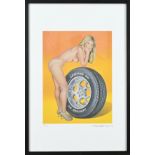 Mel Ramos , Tire advertising Le Mans with pin up girl