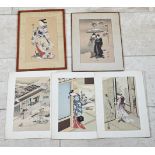 Five signed Japanese woodcuts , various