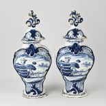 Two 18th century Delft lid vases