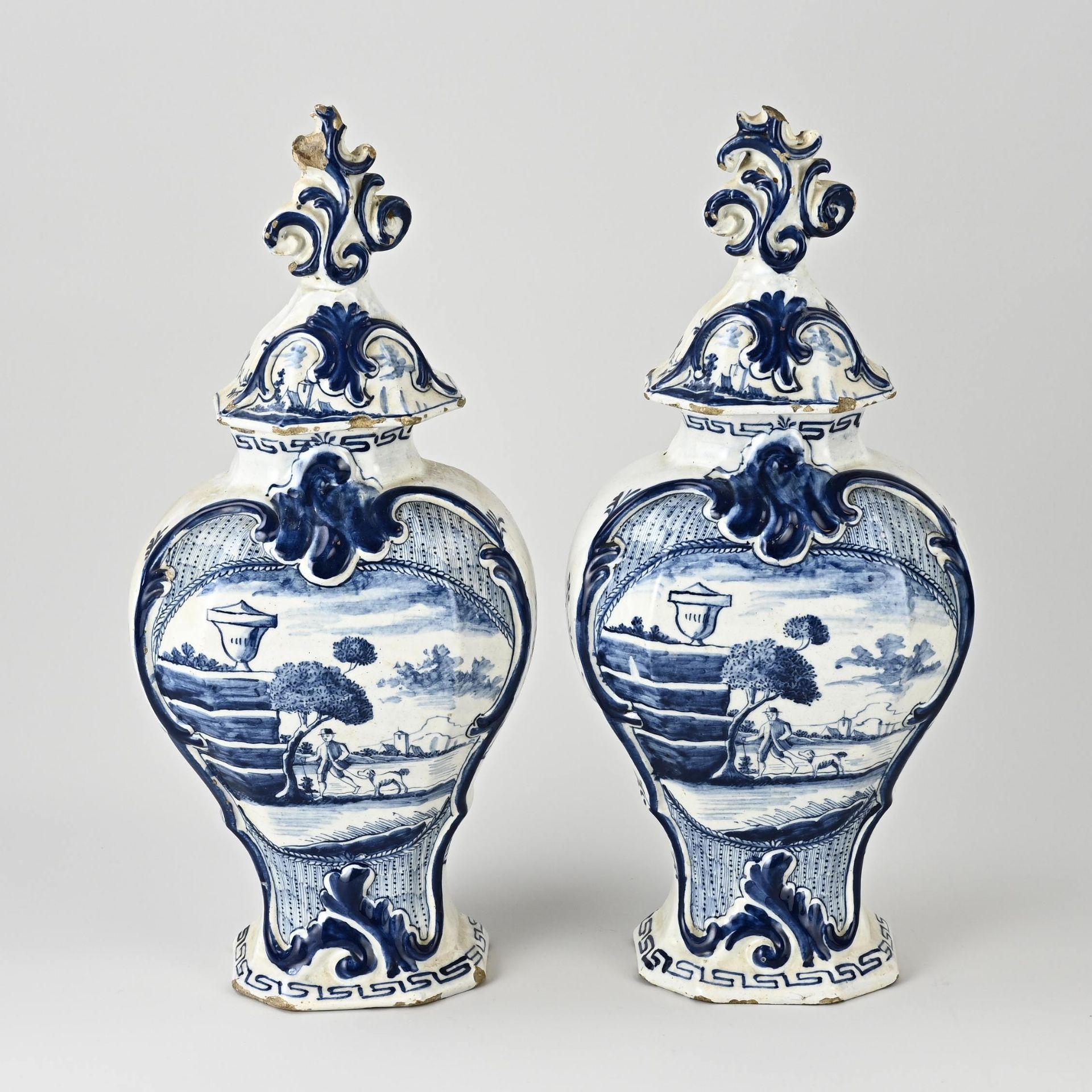 Two 18th century Delft lid vases