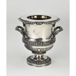 Antique plated wine cooler, H 26 x Ø 22 cm.