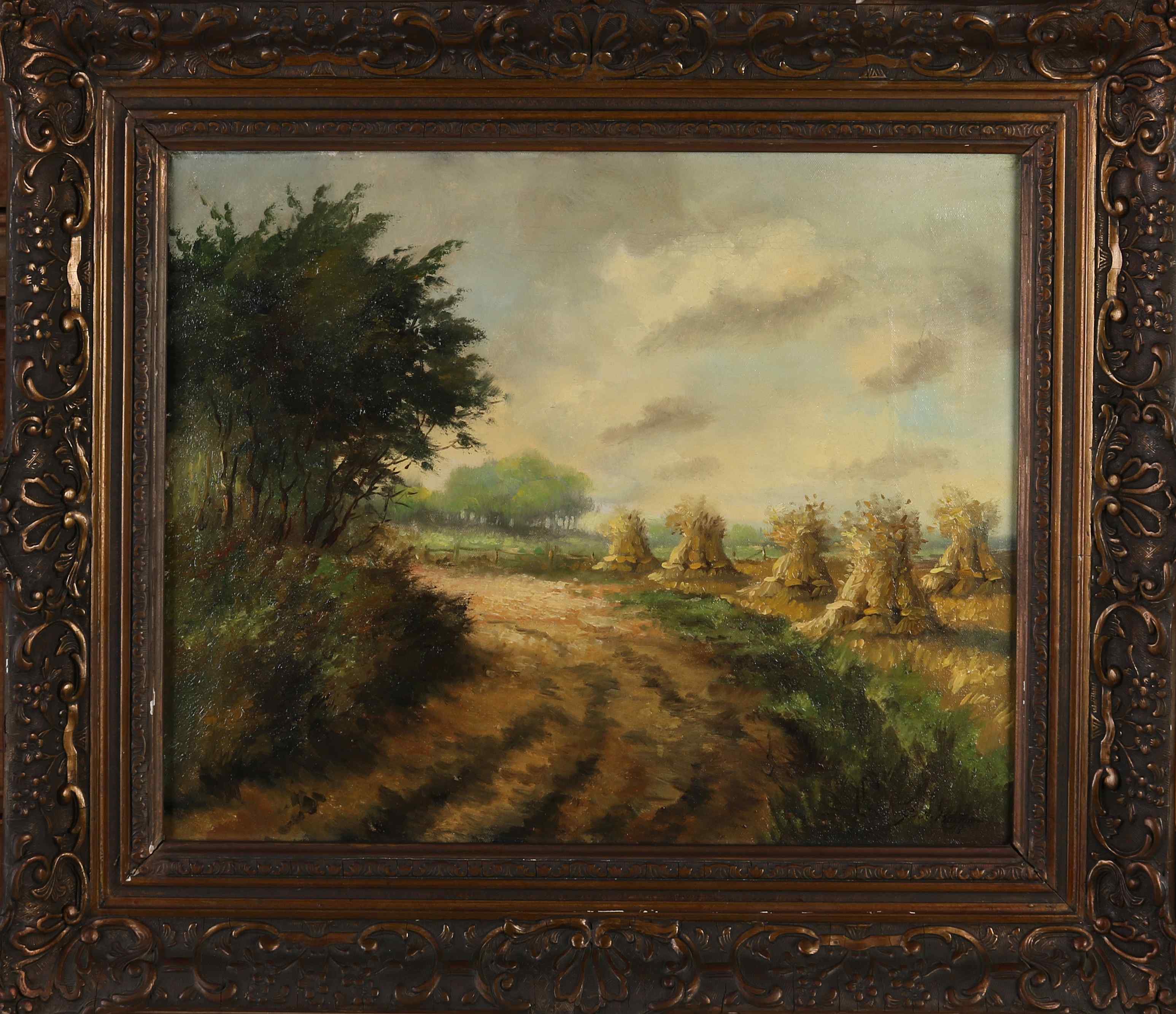 GA Baumer , Landscape with sheaves of wheat