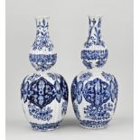 Two antique Delft knob vases, H 36 cm.