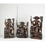 Three Indonesian hardwood statues