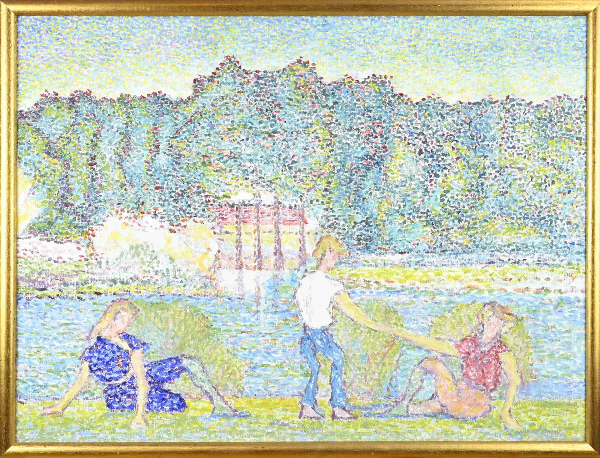 Unsigned, Pointillist river view