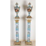 Two Sevres style piedestals + vases