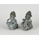 Two African bronze figures, H 14 - 15 cm.
