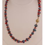 Necklace of black pearl & red coral