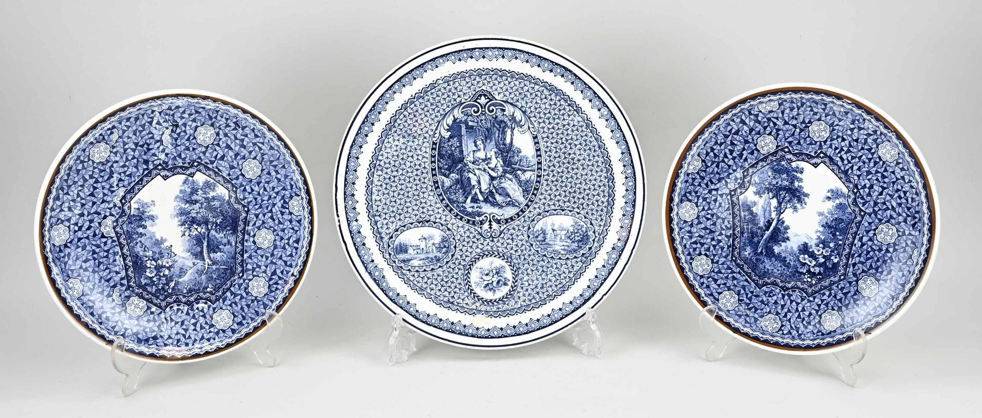 Three antique Villeroy & Boch plates, Ø 27 - 32 cm.