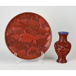 Two parts Chinese red lacquer