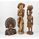 Three old wooden statues, H 37 - 66 cm.