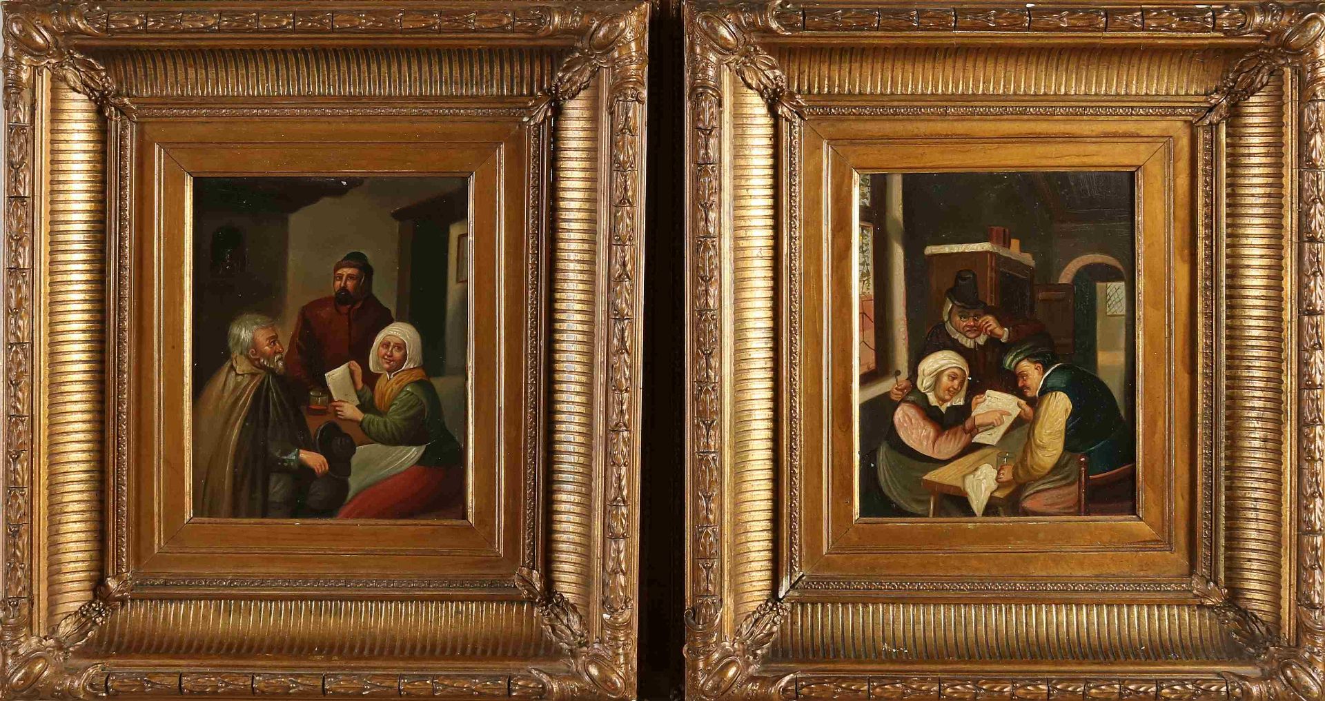 Two paintings painted on tin