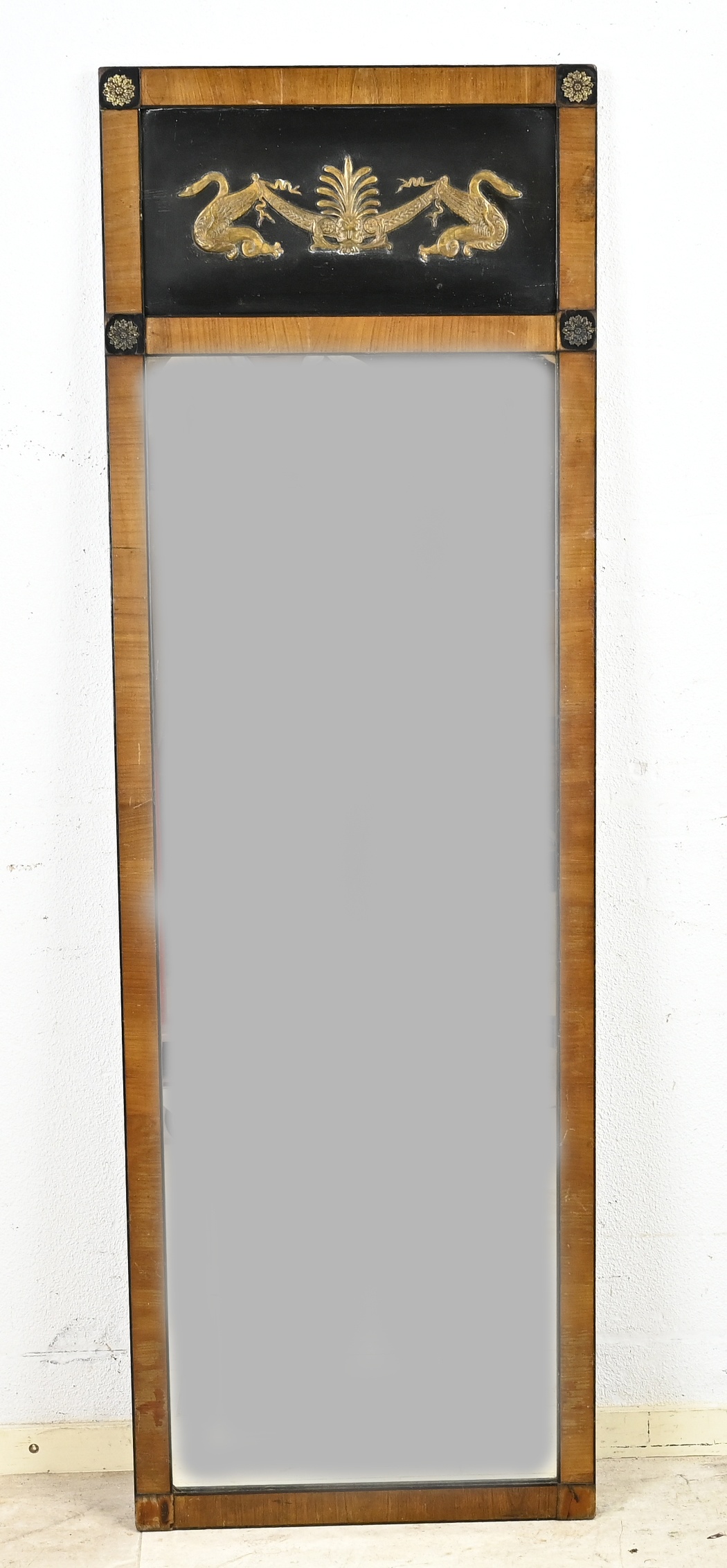 Antique empire hall mirror, H 148 x W 48 cm.