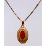 Gold necklace & pendant red coral