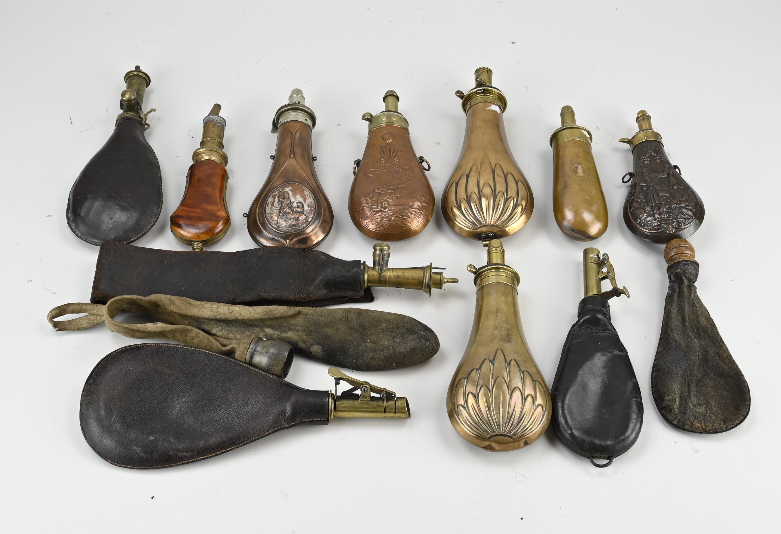 Interesting lot of antique powder horns