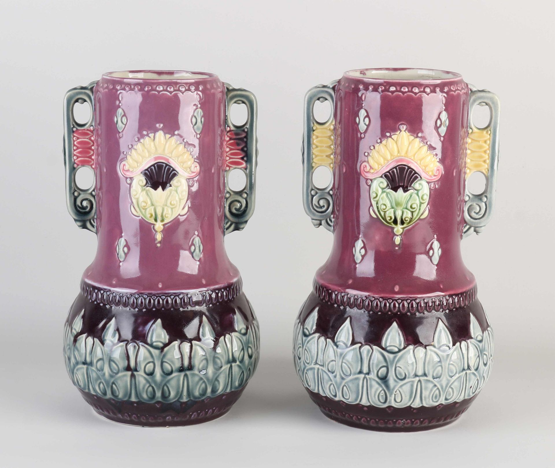 Two antique majolica vases, 1910
