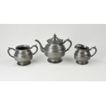 3-Piece English Woodward Pewter Tableware