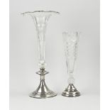 Two vases with silver base