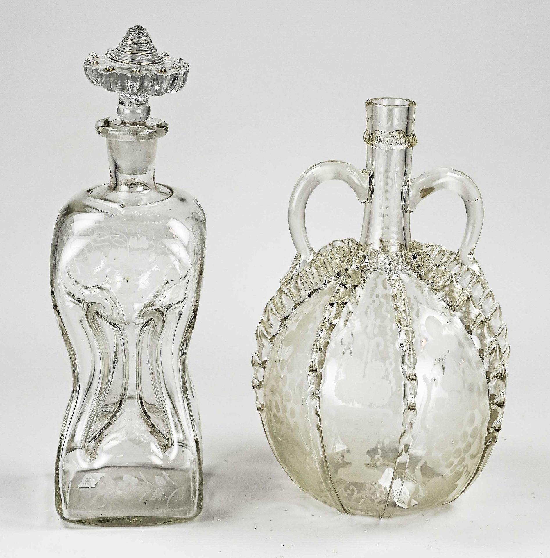 Two antique carafes, H 23 - 27 cm.