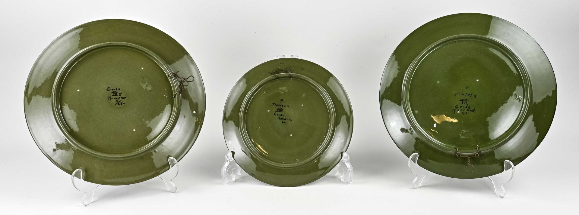 Three antique pottery plates Ø 22 - 27 cm. - Image 2 of 2