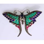 Silver brooch butterfly enamel