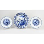 Three 18th century Delft plates Ø 23 - 31 cm.