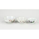 Three 19th century Family Rose bowls Ø 12.5 - 16.5 cm.