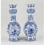 Two 18th century Delft knob vases, H 40 cm.