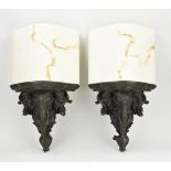 Two old bronze wall lamps