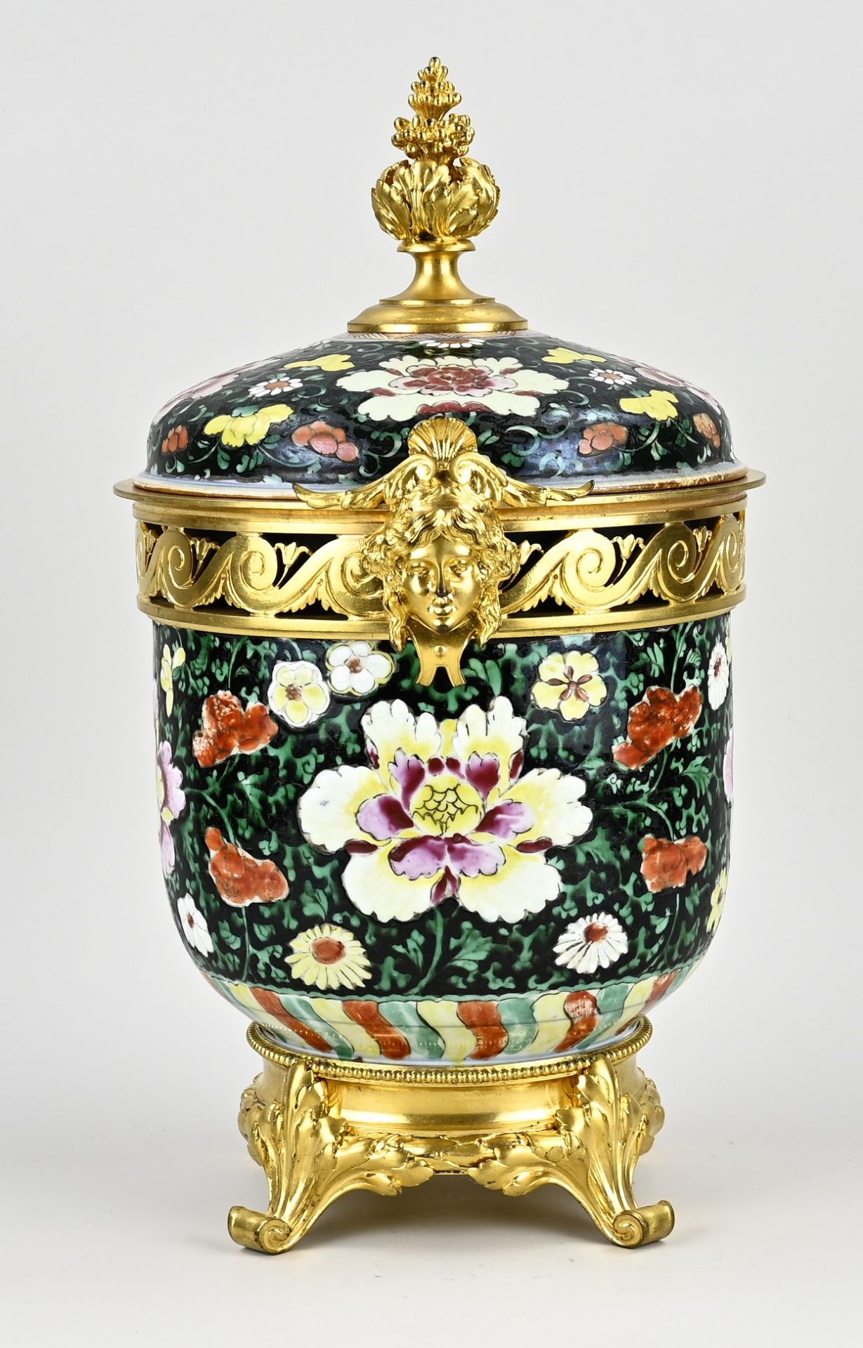 Chinese lidded pot, H 40 x Ø 21 cm. - Image 2 of 3