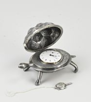 Table clock, silver turtle