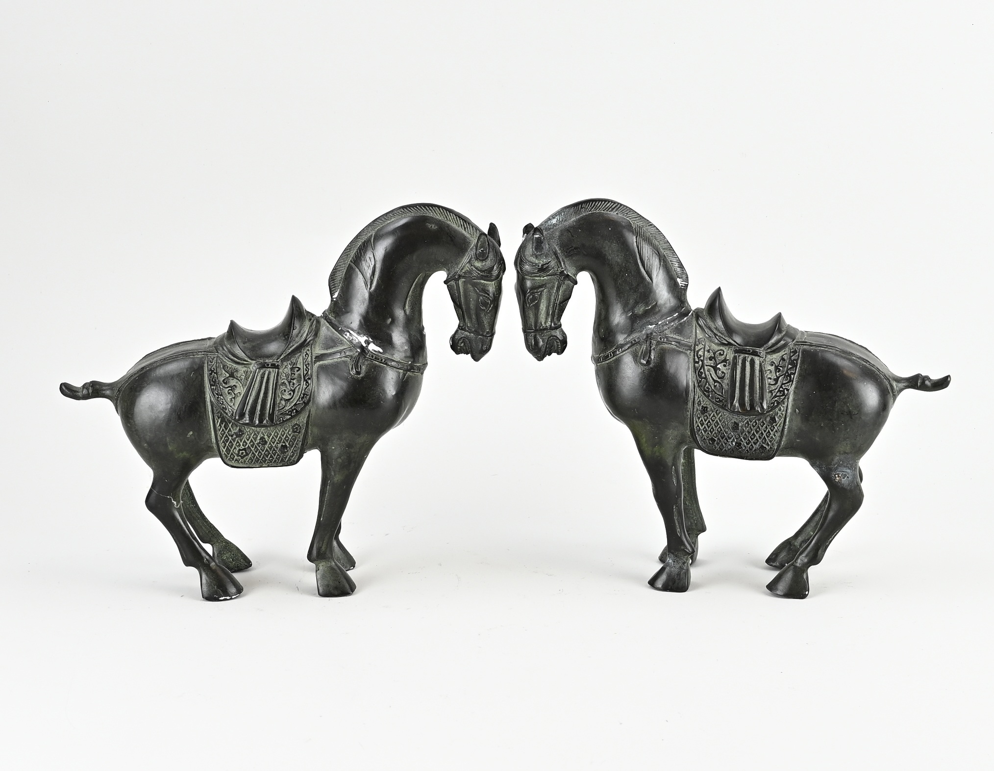 Two Chinese bronze horses