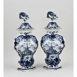 Pair of 18th century Delft vases with lids, H 41 cm.