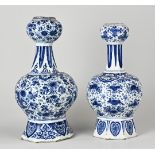 Two 18th century Delft knob vases, H 30-31 cm.