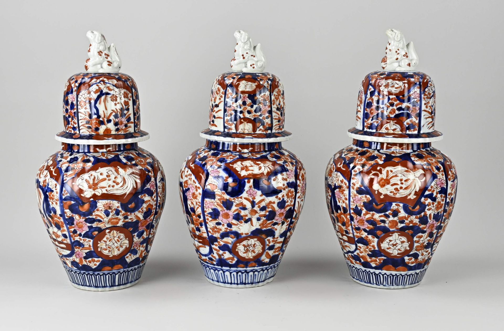 Three Japanese Imari lidded pots, H 37 cm. - Image 2 of 2